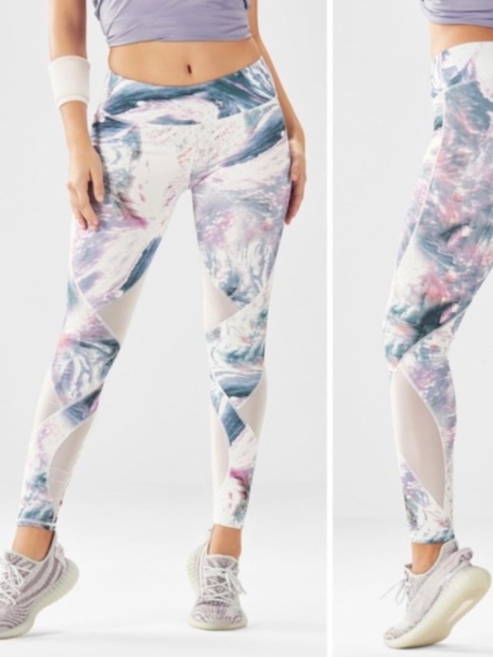 FABLETICS Stratus LEGGINGS Watercolor Marble PRINT Mesh Power Hold XS TALL New